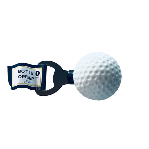 NEW Golf Ball BOTTLE OPENER 3.5” Black Metal White Sports Ball Bar Accessory NWT - Picture 1 of 4